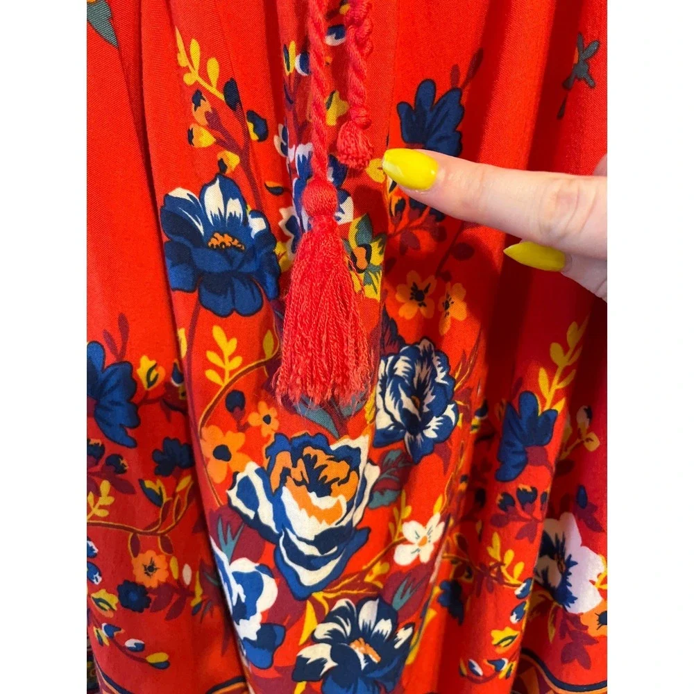 Flying Tomato Red Floral Off Shoulder Mini‎ Dress Bohemian Boho Festival Small